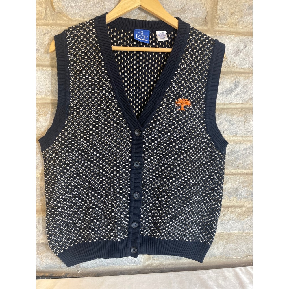 Vintage EP Pro Orange Tree Golf Club Sweater Vest Mens XL Birdseye Knit Cardigan